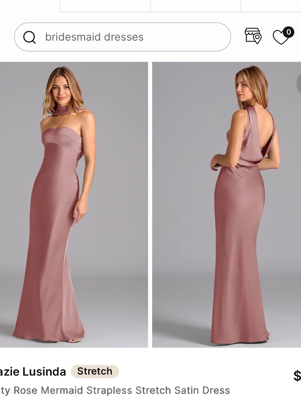 Azazie Lusinda Dusty Rose Mermaid Strapless Satin Dress